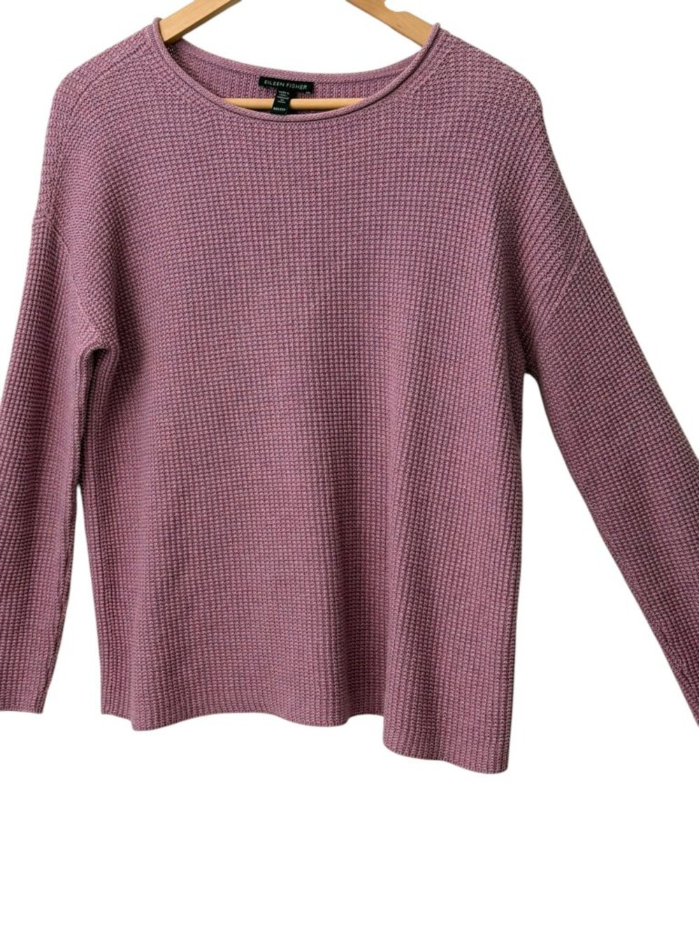 Eileen Fisher Organic Cotton Boxy Crew Neck Waffle Knit Sweater Mauve Pink XXS